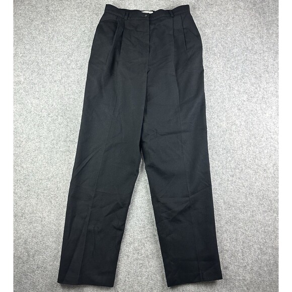 Vintage Lands End Wool Pants Womens 14 Tall Black 80s Pleated Trouser USA Made - Picture 1 of 13
